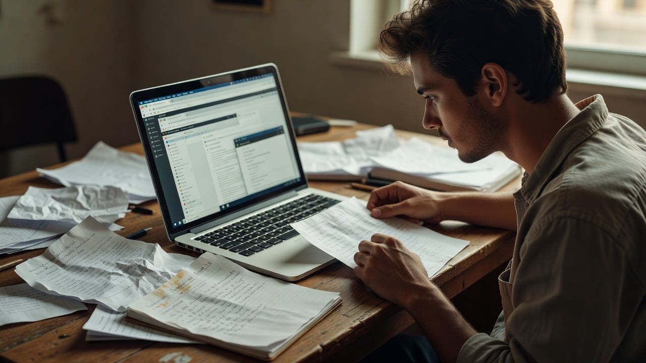 founder checking third-party mentions on a laptop